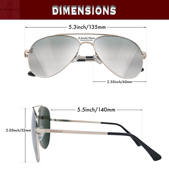 SIBERIAN Real Glass SILVER Flash Mirror Premium Aviator Sunglasses Unisex 60mm - Picture 4 of 13